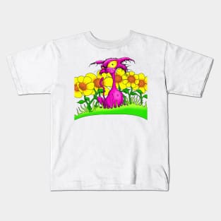 Angry cat in flowers Kids T-Shirt